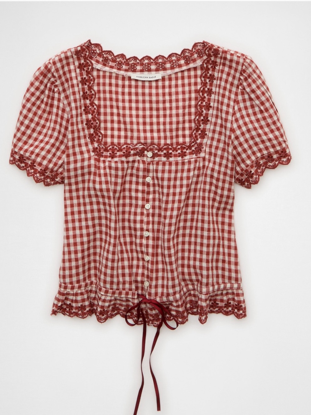 American Eagle Outfitters Red Gingham Button Front blouse